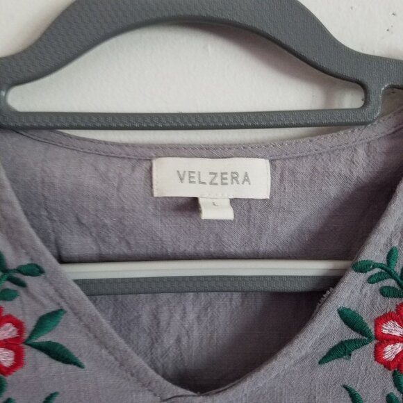 Velzera Floral Embroidered Peplum Peasant Cotton Blouse Large - Picture 3 of 11